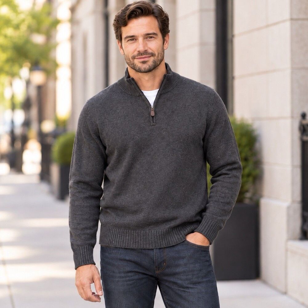 Jos. A. Bank Men’s Large Charcoal Gray Lambswool 1/4 Zip Pullover Sweater